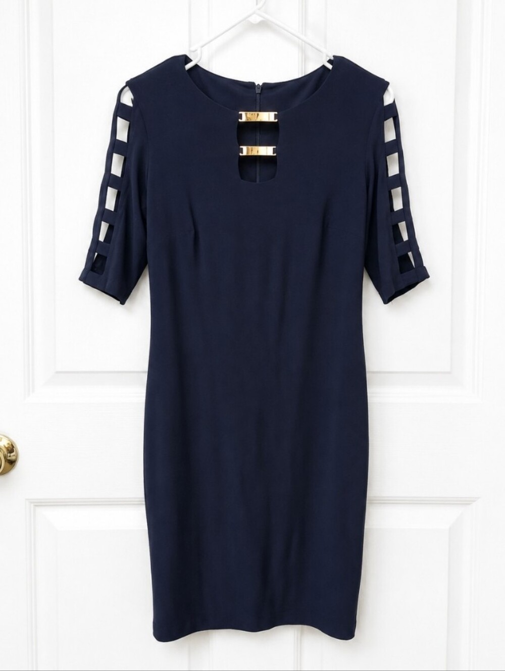 Joseph Ribkoff Navy Cutout Midi Sheath Dress Style 163005 Sz 10